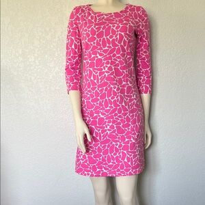 Chic Pink White Abstract Shift Mini Dress 3/4 Sleeve Office Mahi Gold Small